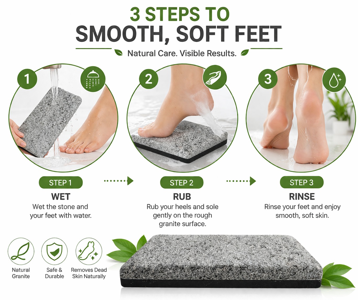 Pure Granite Foot Scrubber & Callus Remover | Dead Skin Remover for Feet | Heel Scrub for Cracked Heels | Natural Bath Stone & Baby Cloth Washing Stone
